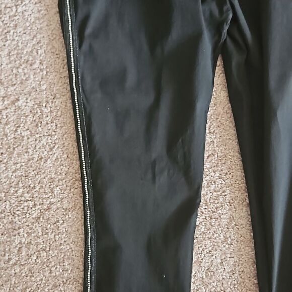 Black tie waist pants with line of sparkly stones going down each pants leg - Picture 3 of 7